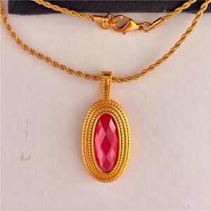 NWOT Julie Vos Gemstone Statement Gold Oval Pendant Necklace